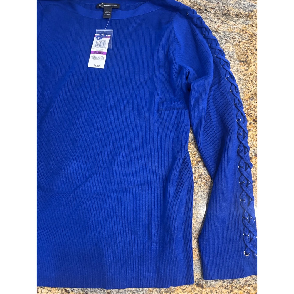 NWT INC International Concepts Blue Lace Up Sleeve Ribbed Knit Sweater Top XXL - Picture 3 of 9